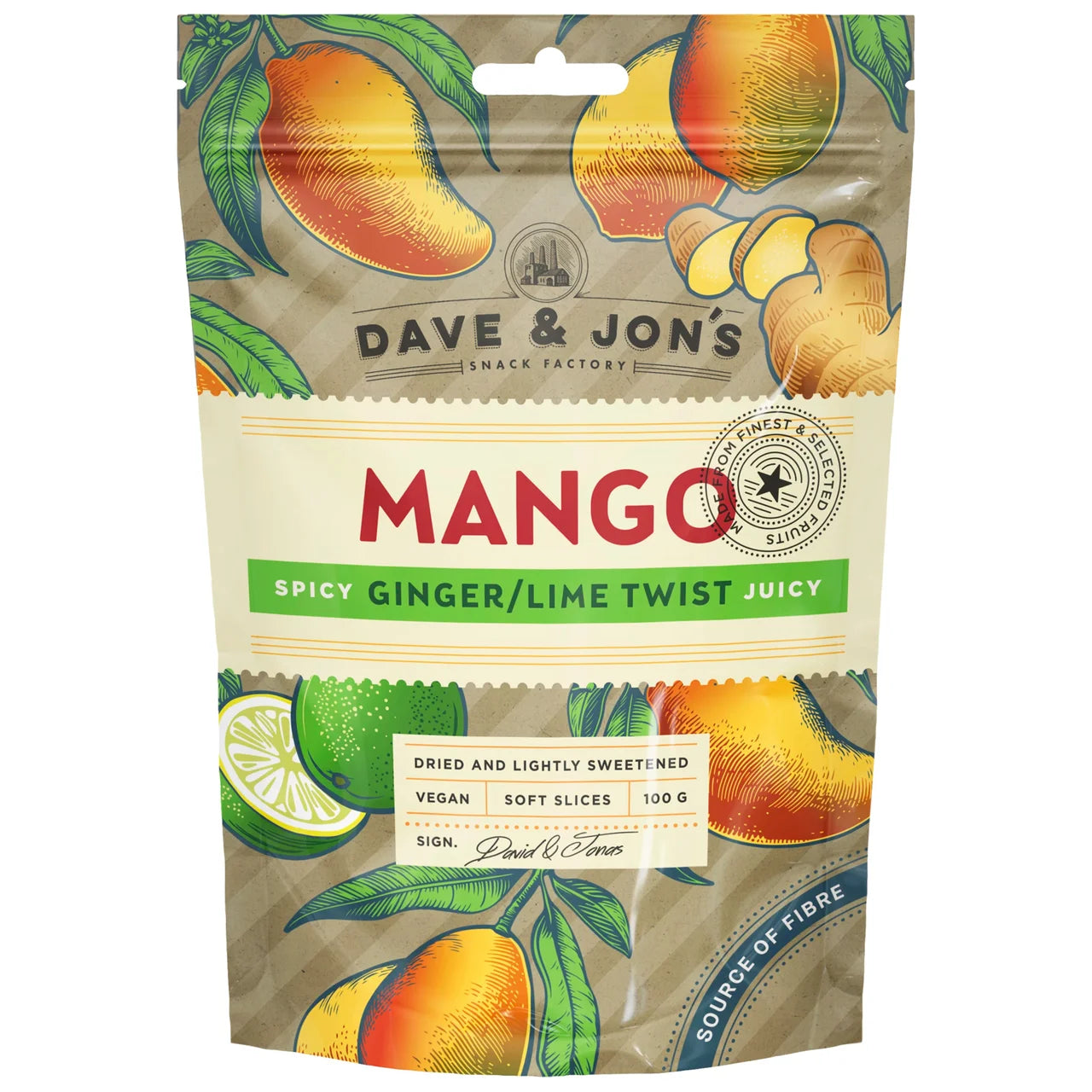Dave & Jon's Torkad Mango Ginger/Lime – Dried Mango with Ginger & Lime | 100g (3.53 oz)