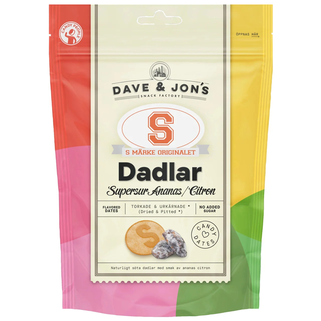 Dave & Jon's Dadlar S-Märke Sur Citron – Sour Lemon Flavored Dates | 125g (4.41 oz)