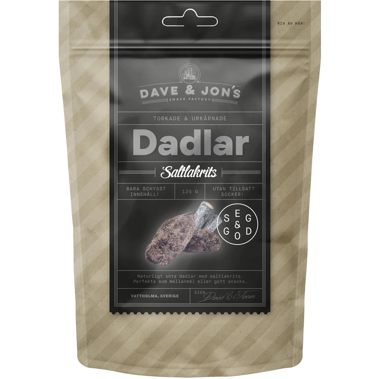 Dave & Jon's Dadlar Saltlakrits – Salty Licorice Flavored Dates | 125g (4.41 oz)