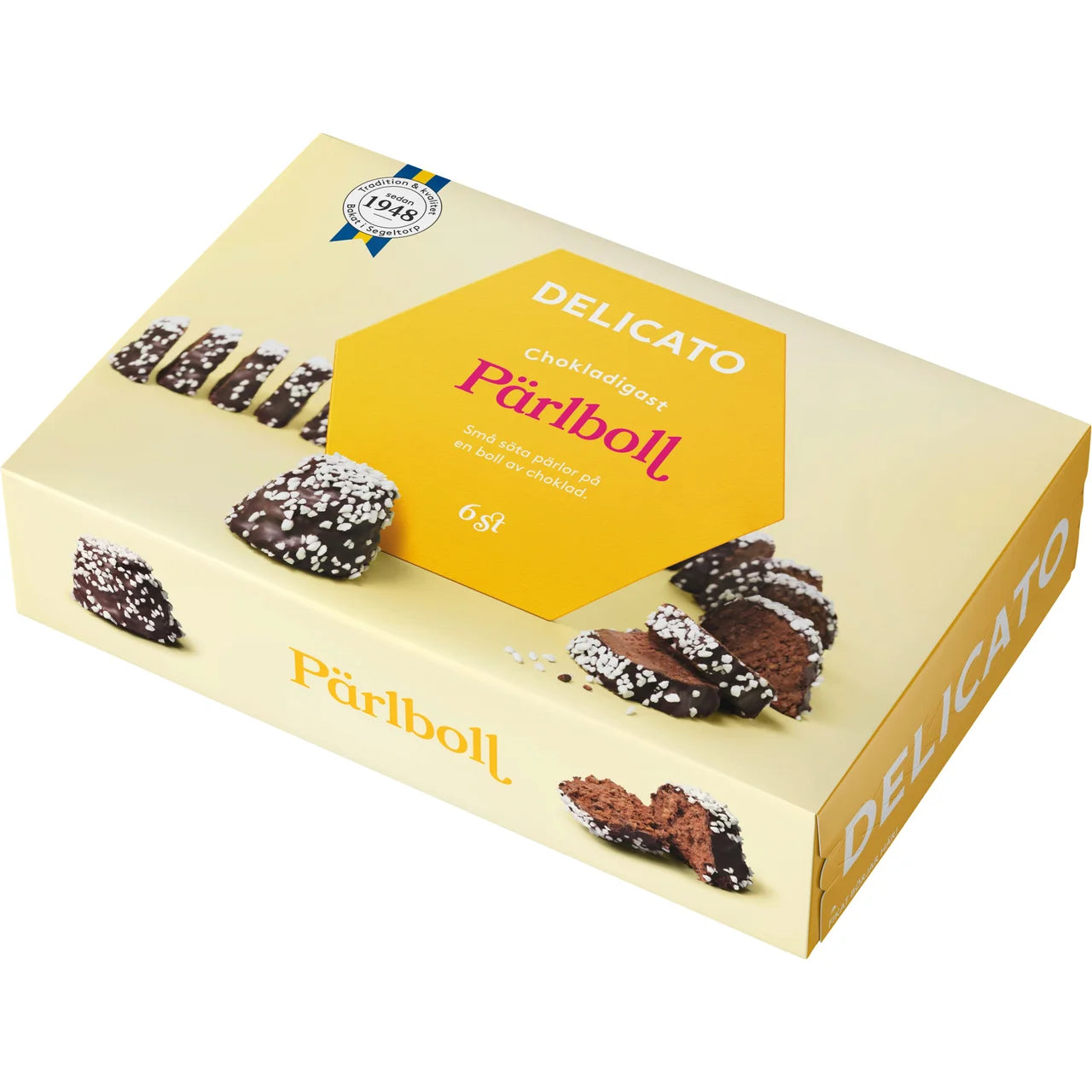Delicato Pärlboll 6-pack – Swedish Chocolate Balls with Pearl Sugar | 240g (8.47 oz)