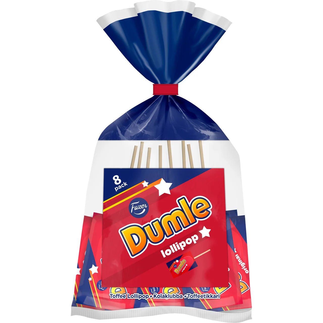 Fazer Dumle Original Lollipops – Soft Chewy Toffee Lollipops in Milk Chocolate | 8-pack