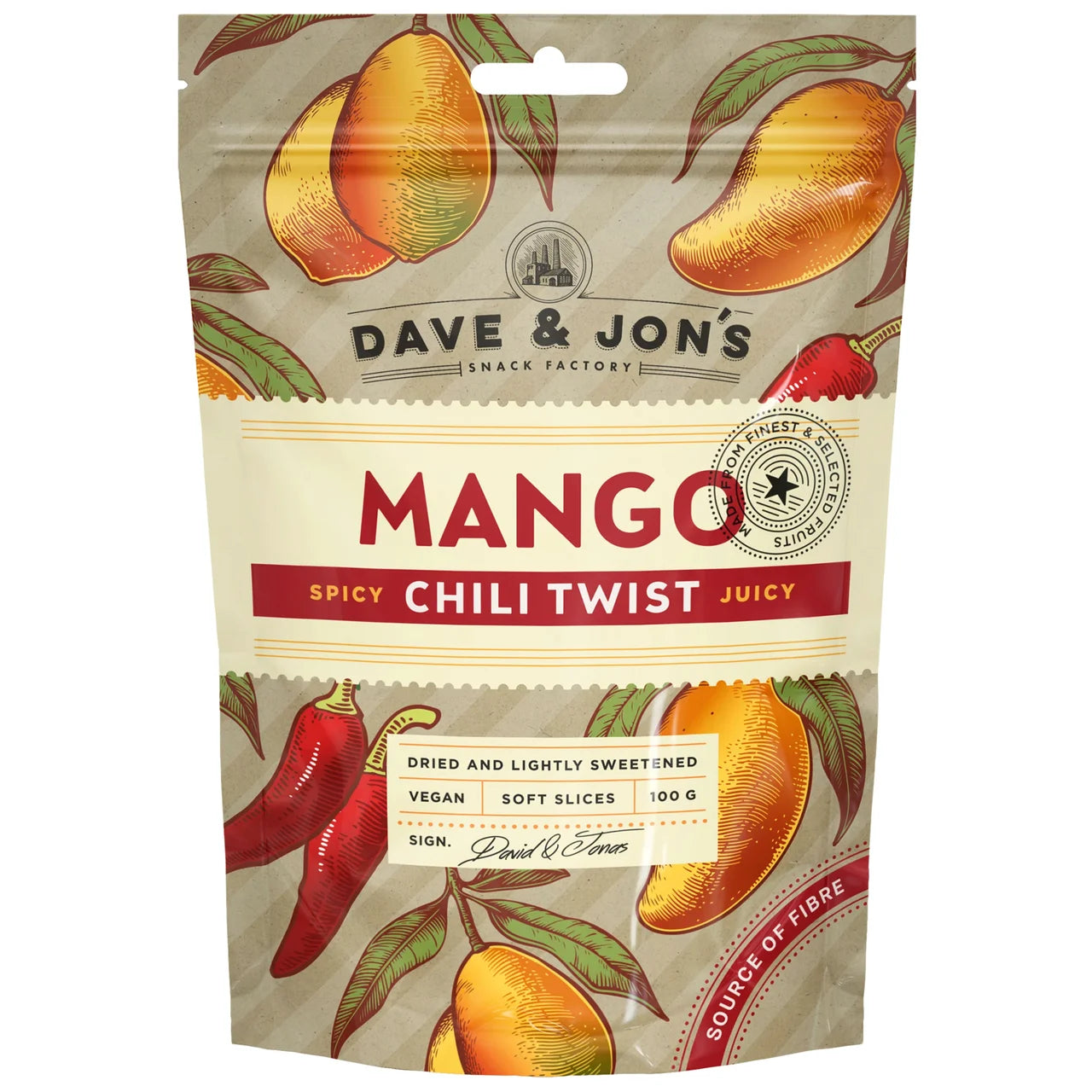 Dave & Jon's Torkad Mango Chili Twist – Dried Mango with a Chili Kick | 100g (3.53 oz)